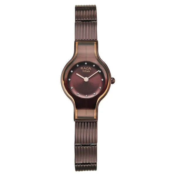 Titan Raga Quartz Analog Women's Watch With Brown Dial and Brown Stainless Steel Strap,95328QM01