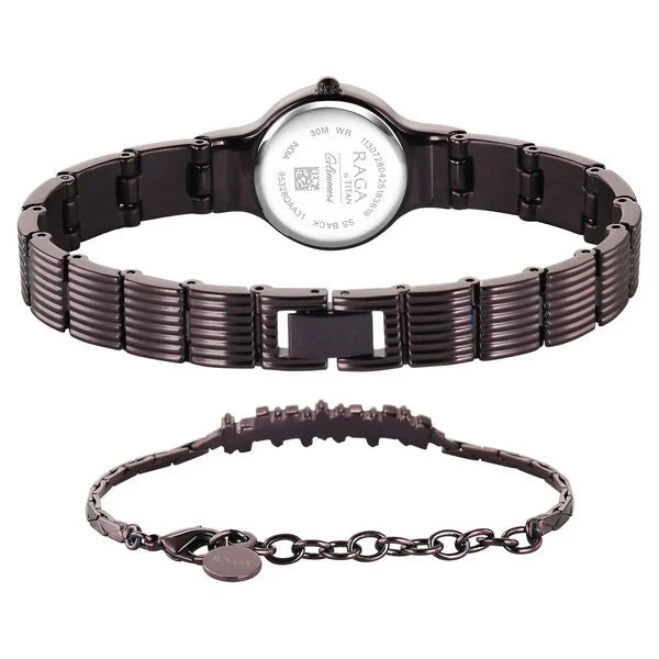 Titan Raga Quartz Analog Women's Watch With Brown Dial and Brown Stainless Steel Strap,95328QM01