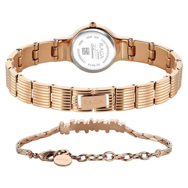 Titan Raga Quartz Analog Women's Watch With Rose Dial and Rose Gold Stainless Steel Strap,95328WM01