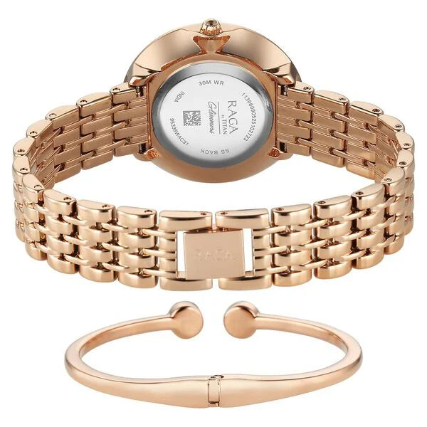 Titan Quartz Analog Women's watch with Black Dial and Metal Strap, 95336WM01