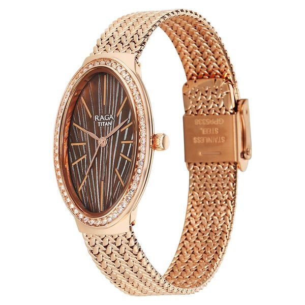 Titan Raga Quartz Analog Women's Watch With Brown Mother Of Pearl Dial And Rose Gold Stainless Steel Strap,95338WM01