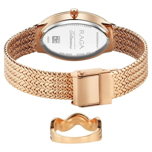 Titan Raga Quartz Analog Women's Watch With Brown Mother Of Pearl Dial And Rose Gold Stainless Steel Strap,95338WM01