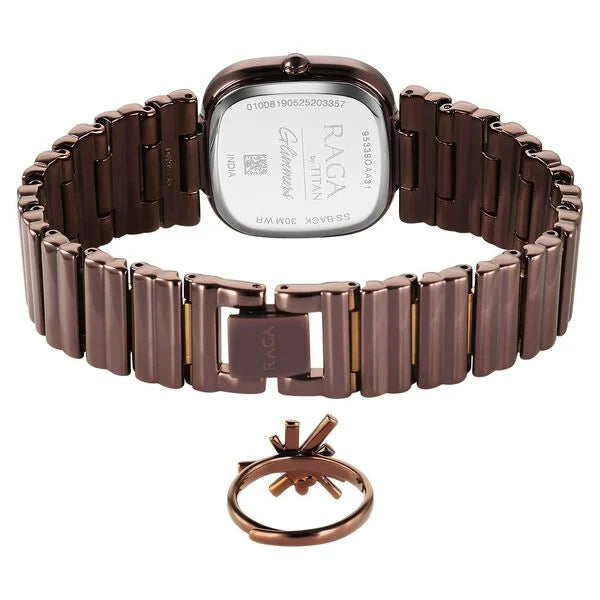 Titan Raga Glimmers Quartz Analog Women's watch with Brown Mother Of Pearl Dial and Brown Metal Strap, 95339QM01
