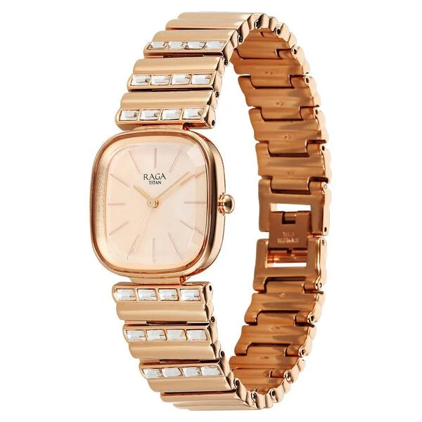 Titan Raga Glimmers Quartz Analog Women's watch with Rose Gold Dial and Rose Gold Metal Strap, 95339WM01