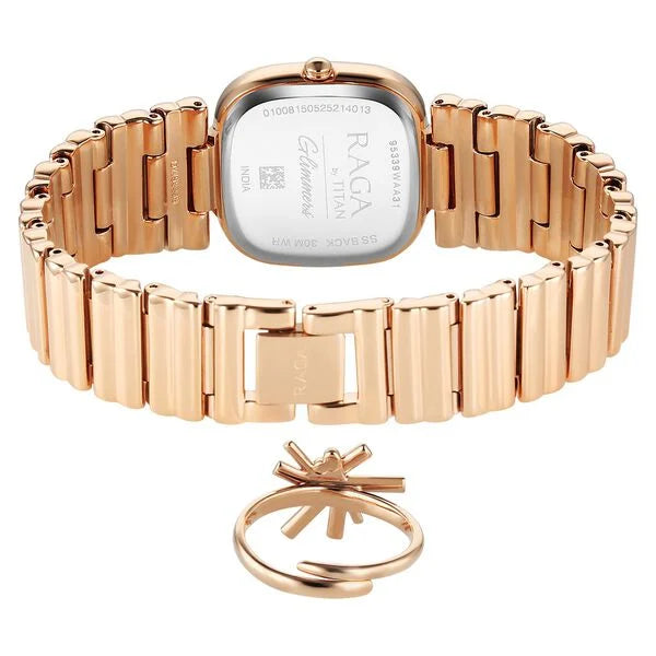 Titan Raga Glimmers Quartz Analog Women's watch with Rose Gold Dial and Rose Gold Metal Strap, 95339WM01