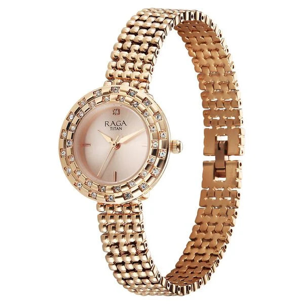 Titan Raga Women's Analog Watch Rose Dial With Rose Gold Stainless Steel Strap , 95350WM01