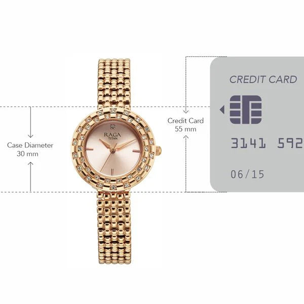 Titan Raga Women's Analog Watch Rose Dial With Rose Gold Stainless Steel Strap , 95350WM01