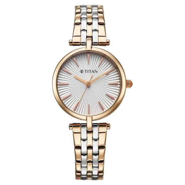 Titan Work Mode Quartz Analog Women's Watch With Silver Dial and Two Tone Stainless Steel Strap,95351KM01