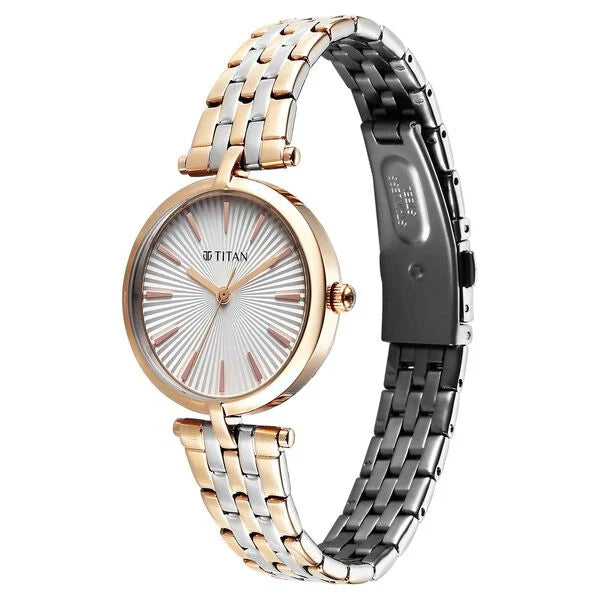 Titan Work Mode Quartz Analog Women's Watch With Silver Dial and Two Tone Stainless Steel Strap,95351KM01