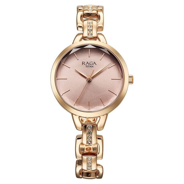 Titan Raga Women's Analog Watch Champagne Dial With Golden Stainless Steel Strap , 95350YM01