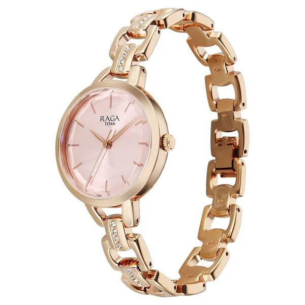 Titan Raga Women's Analog Watch Rose Dial With Rose Gold Stainless Steel Strap , 95352WM01