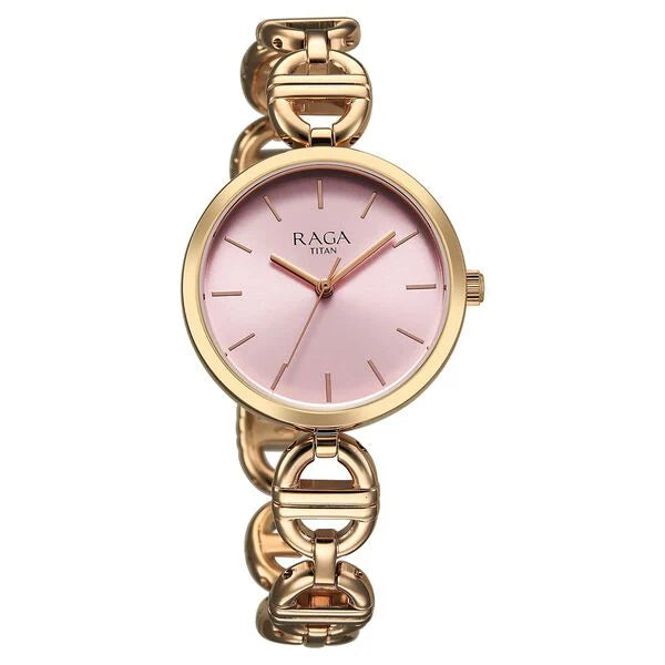 Titan Raga Women's Analog Watch Pink Dial With Rose Gold Stainless Steel Strap , 95353WM01