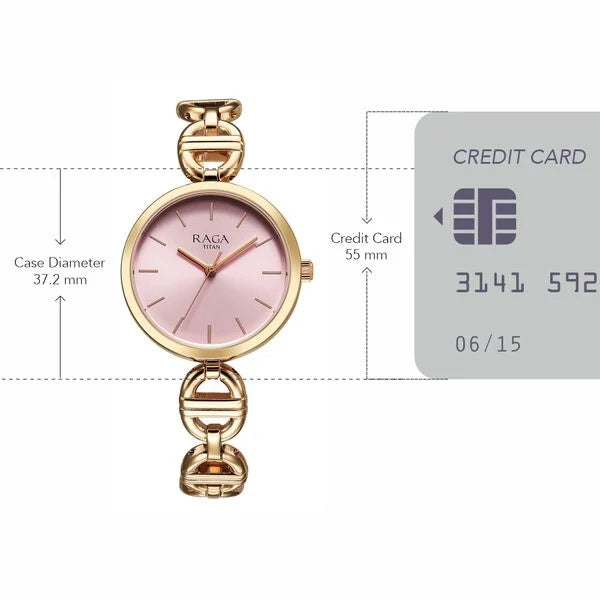 Titan Raga Women's Analog Watch Pink Dial With Rose Gold Stainless Steel Strap , 95353WM01