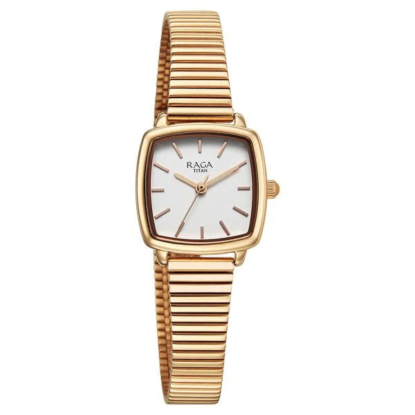 Titan Raga Women's Showstopper Quartz Analog Watch White Dial  With Metal Strap, 95355WM01