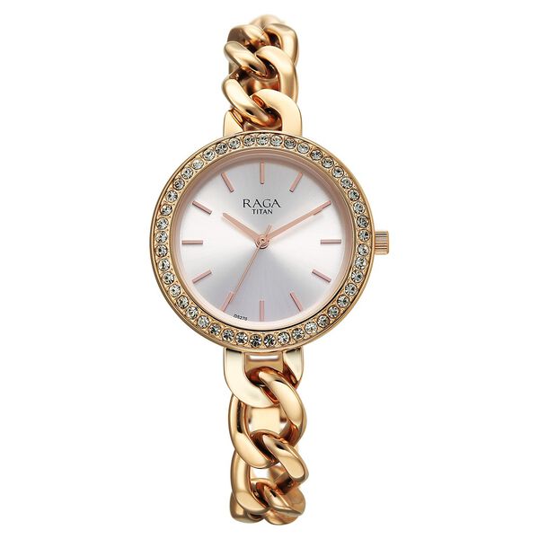 Titan Raga Women's Analog Watch Champagne Dial With Golden Stainless Steel Strap , 95353YM01