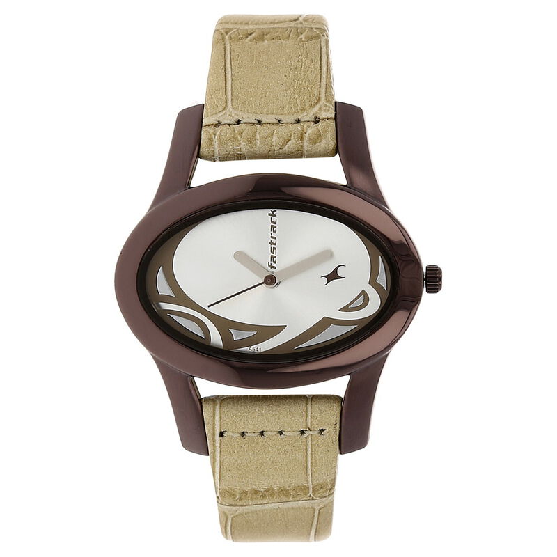 Fastrack, Women’s  Watch Analog, Silver Dial Beige Leather Strap , 9732QL01
