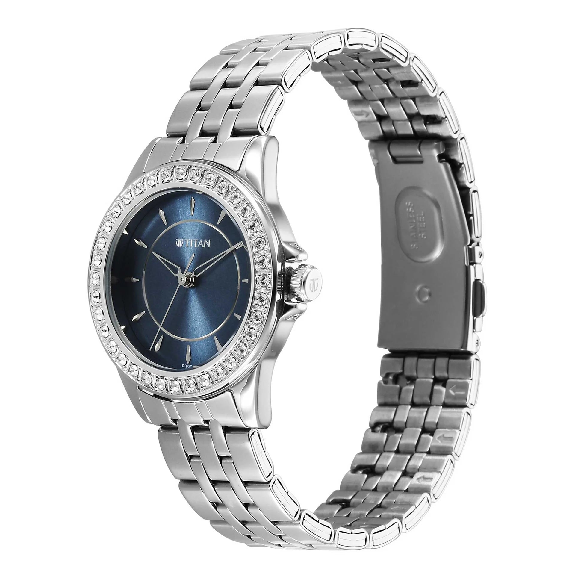 Titan Purple Women's Analog Watch Blue Dial With Steel Band, 9798SM06