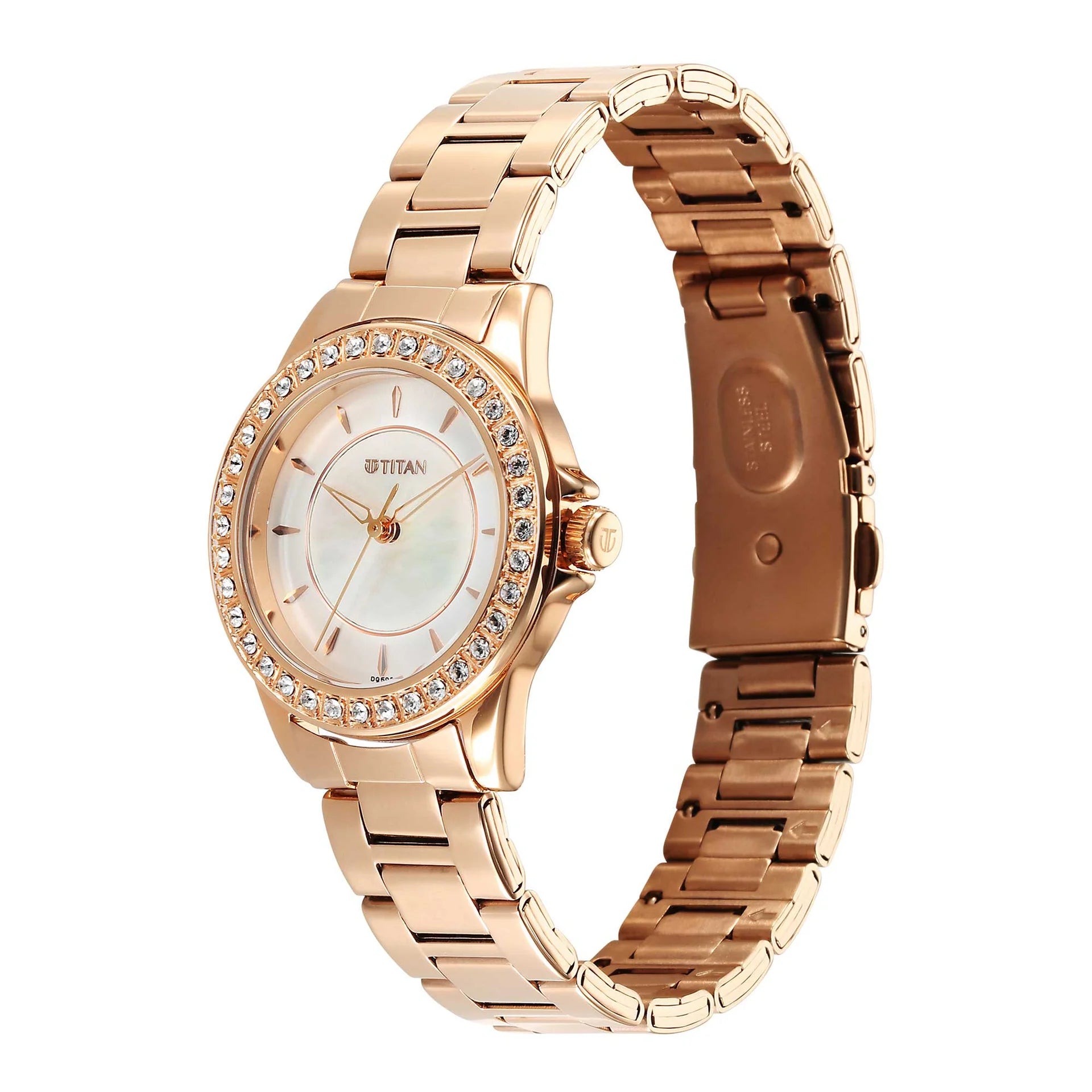 Titan Women's Watch Sparkle Collection Analog, Mother Of Pearl Dial With Rose Gold Stainless Strap, 9798WM05