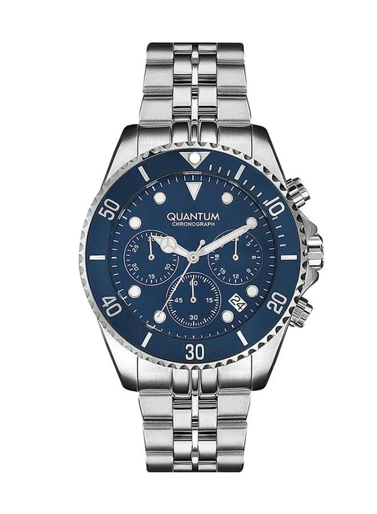Quantum Men's Chronograph Watch Dark Blue Dial Metal Band, PWG930.390