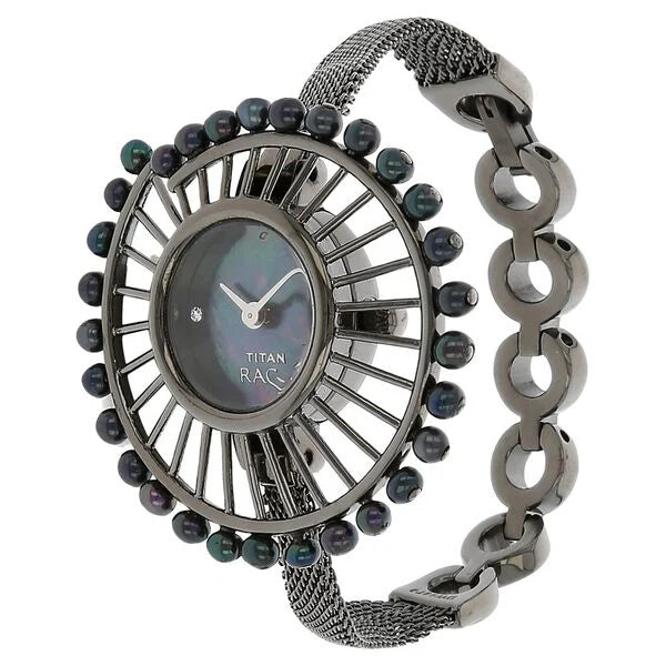 Titan Raga Women's Watch Analog Grey Dial With Black Stainless Steel Band, 9970QM01