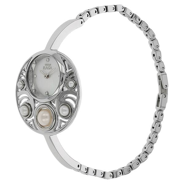 Titan Raga  Women's Watch Analog Mother of Pearl Dial With Silver Stainless Steel  Band, 9972SM01