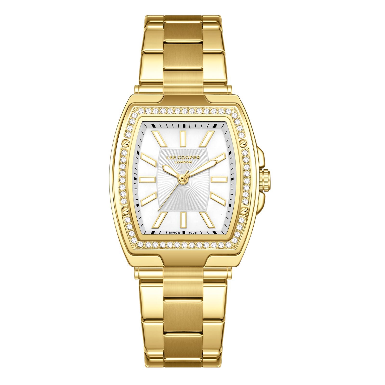 Lee Cooper Women's Watches Analog White Dial with Gold Stainless Steel Band, LC08058.120