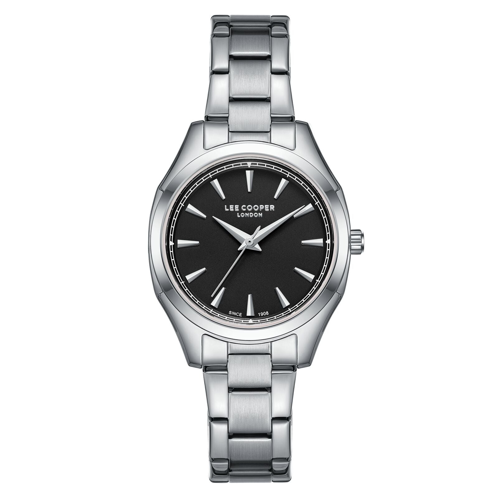 Lee Cooper Women's Watch Analog Black Dial with Silver Stainless Steel Band, LC08006.350