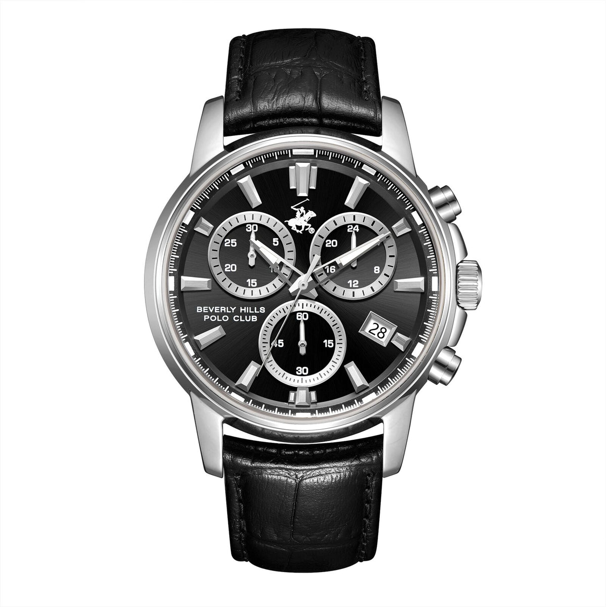 Beverly Hills Polo Club Men's Watch Analog Black Dial With Black Leather Strap, BP3646X.351