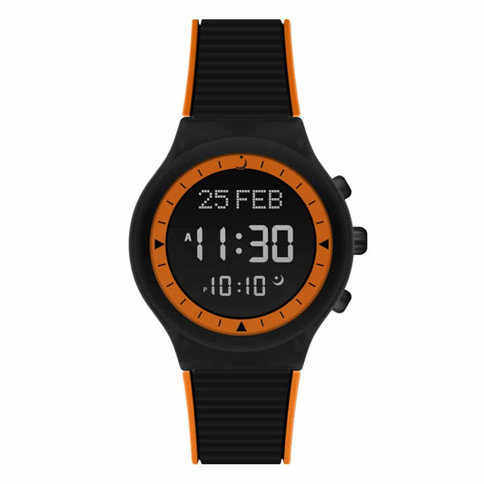 Alfajr Islamic Prayer Unisex Digital Watch With Black Rubber Strap, WY-16BLACKORANGE authentic Alfajr WY-16BLACKORANGE Islamic prayer product in Bahrain
