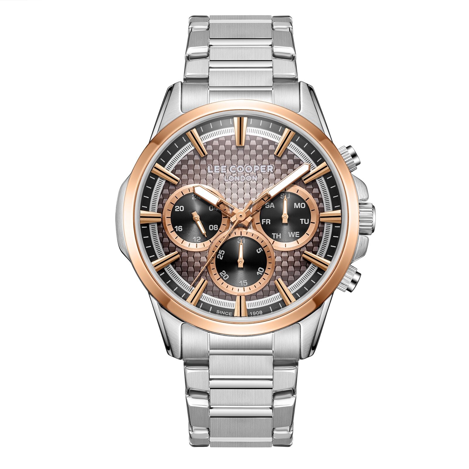 Lee Cooper Men's Watch Analog Brown Dial with Silver Stainless Steel Band, LC08049.580