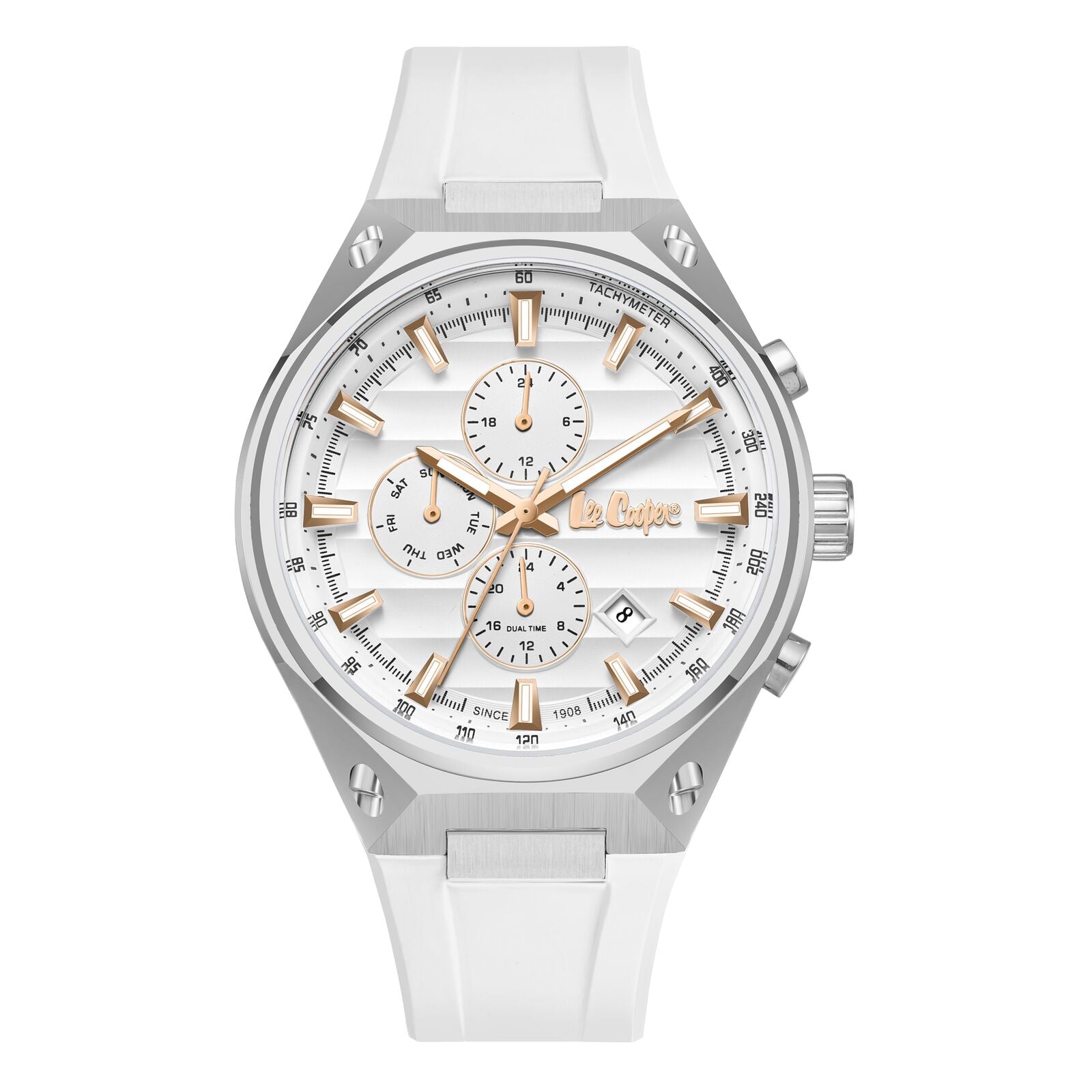 Lee Cooper Men's Watch Analog Silver Dial with Silver Silicone Strap, LC08063.333