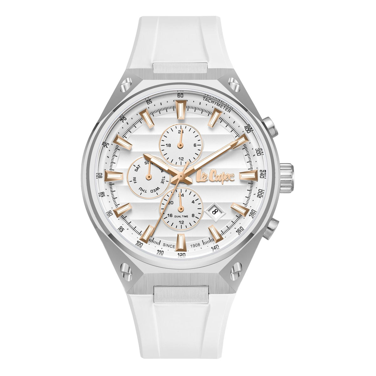 Lee Cooper Men's Watch Analog Silver Dial with Silver Silicone Strap, LC08063.333