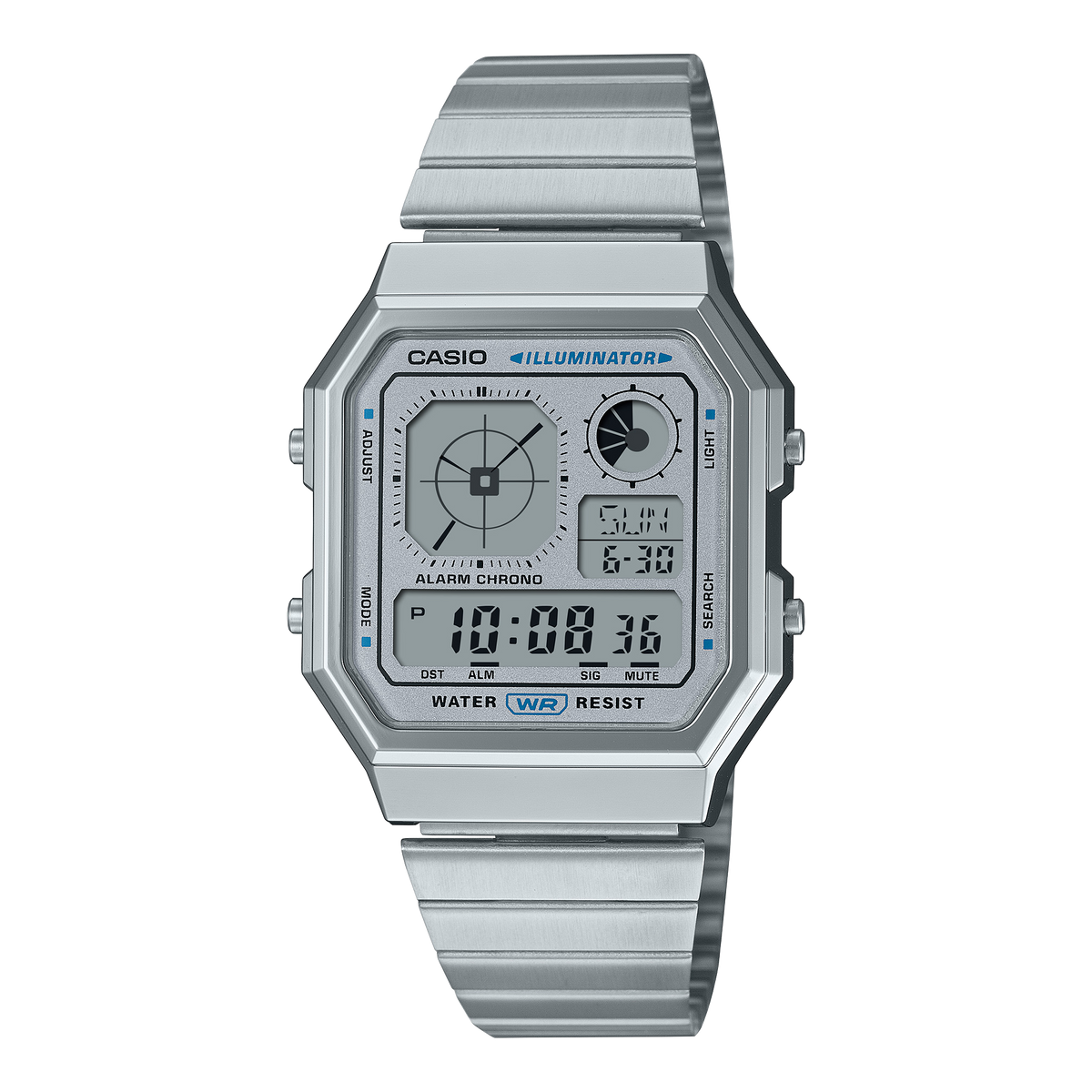 Casio Men's Watch Digital Silver Dial with Silver Stainless Steel Band, A130WE-7ADF