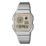 Casio Unisex Watch Analog Digital Cream Dial with Gold Stainless Steel Strap, A130WE-9ADF
