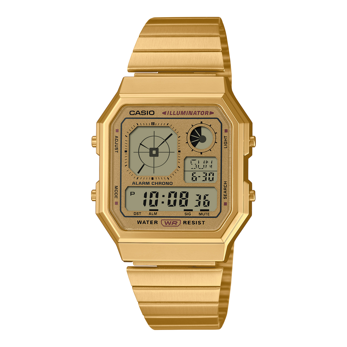 Casio Men's Watch Digital Gold Dial with Gold Stainless Steel Band, A130WEG-9ADF