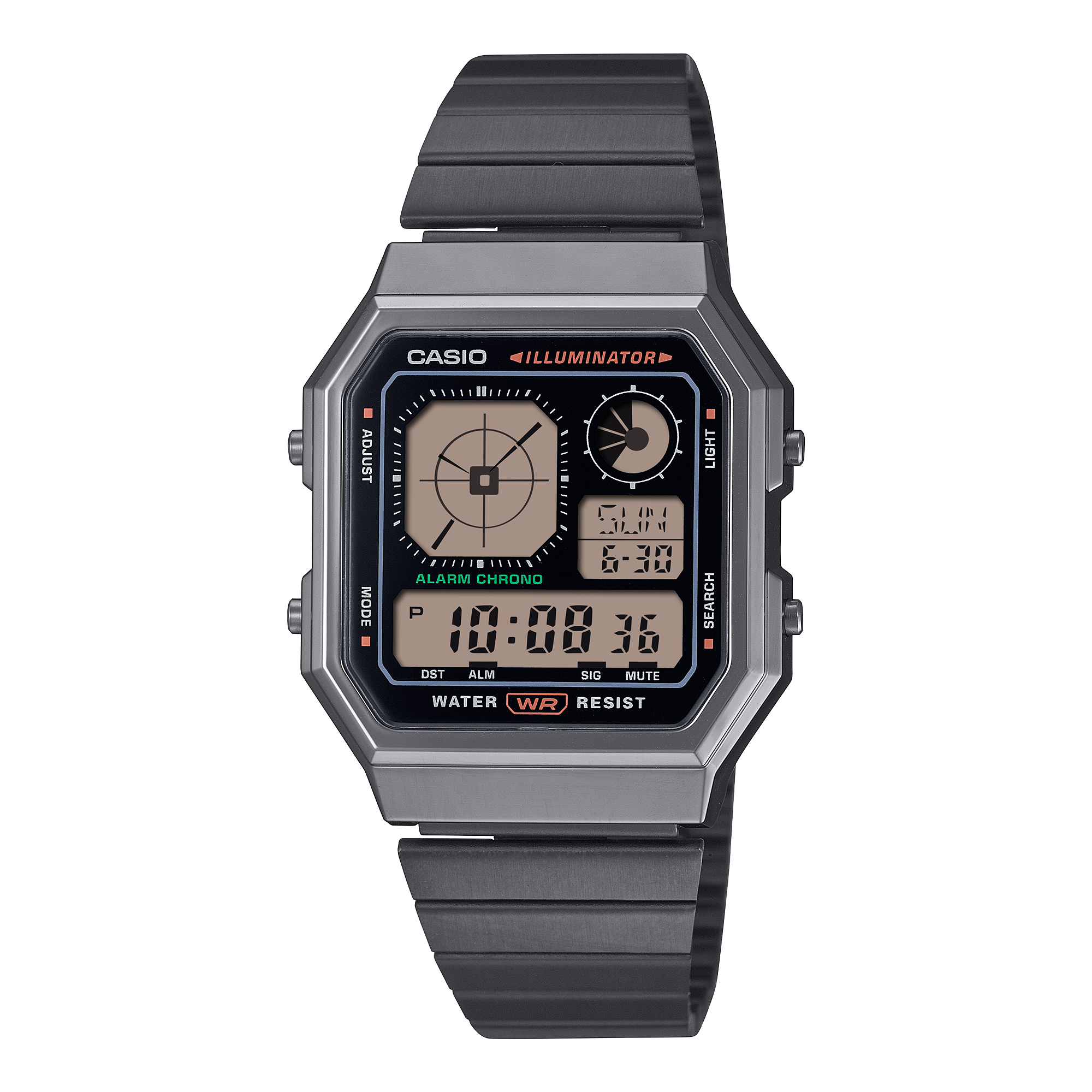 Casio Men's Watch Digital Black Dial with Grey Stainless Steel Band, A130WEGG-1ADF