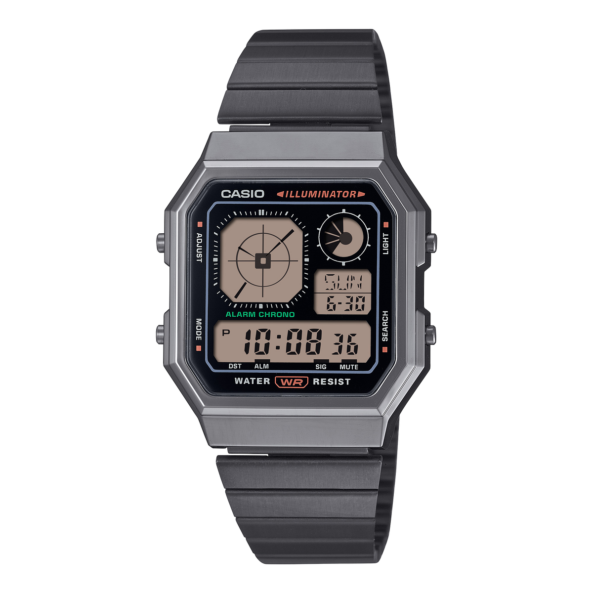 Casio Men's Watch Digital Black Dial with Grey Stainless Steel Band, A130WEGG-1ADF