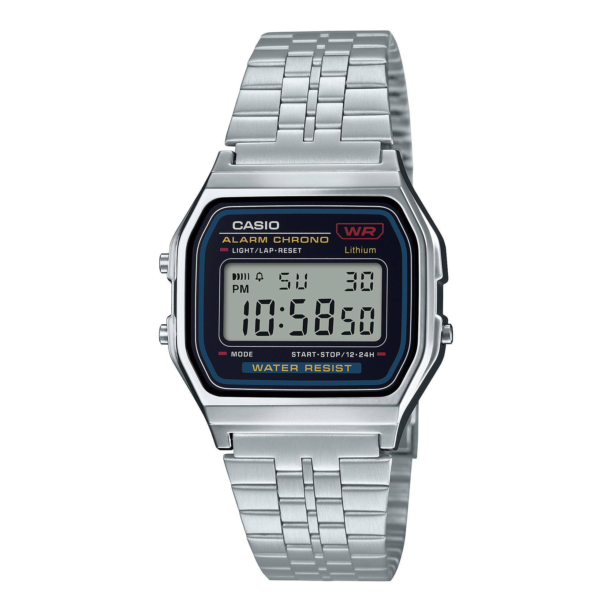 Casio Men's Watch Vintage Collection Digital, Black Dial Silver Stainless Steel Band, A159WA-N1DF