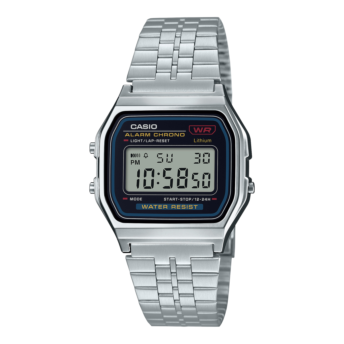 Casio Men's Watch Vintage Collection Digital, Black Dial Silver Stainless Steel Band, A159WA-N1DF