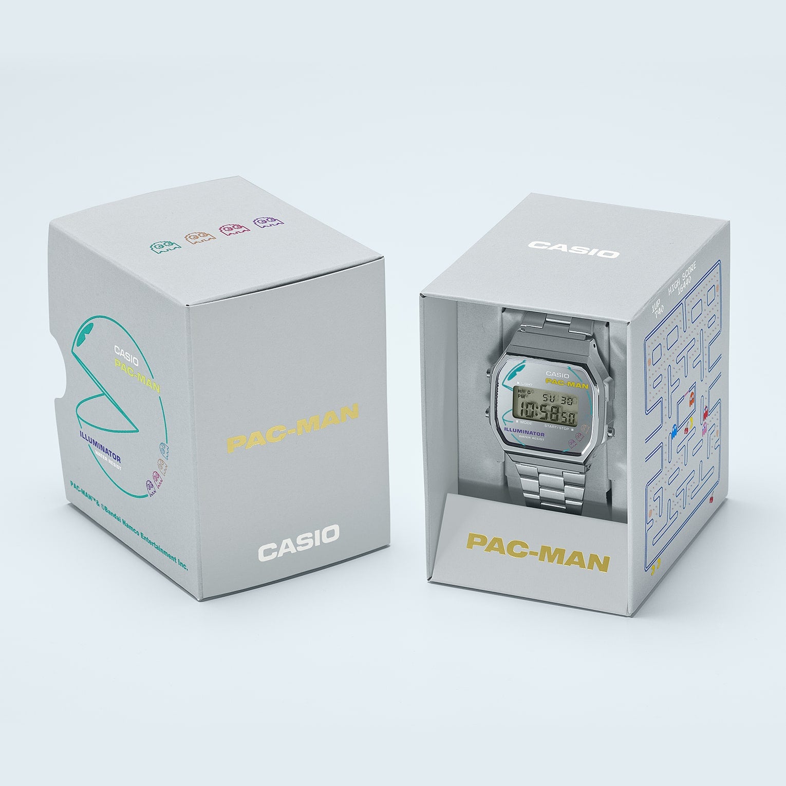 Casio Vintage Pac-Man Collection Unisex Watch with Silver Stainless Steel Band, A168WEPC-7ADR
