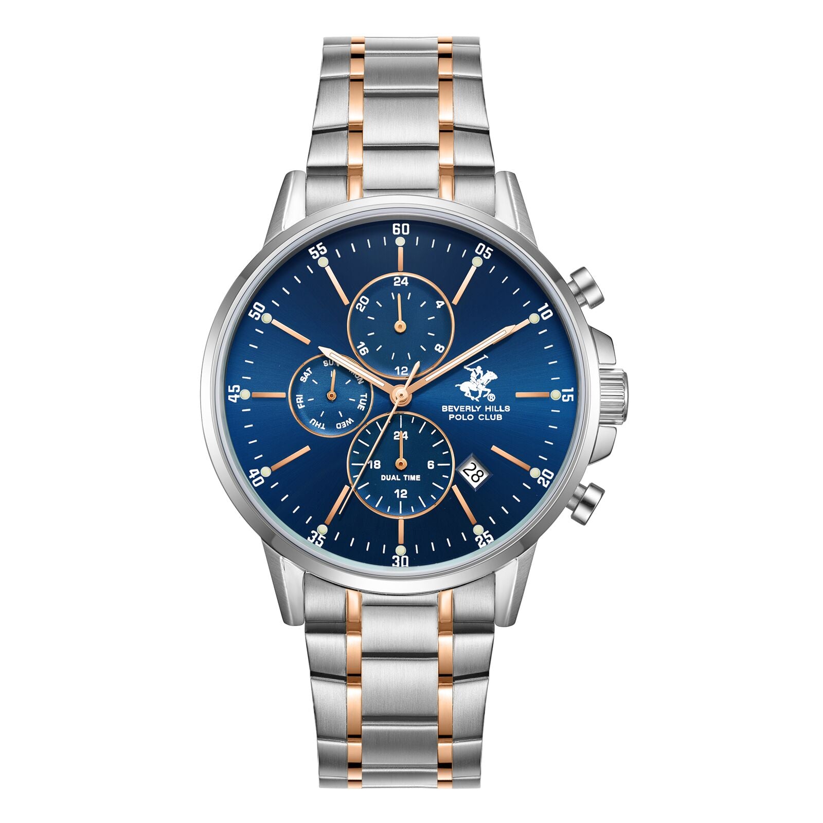 Beverly Hills Polo Club Men's Watch Analog Blue Dial with Silver Stainless Steel Band, BP3727X.590