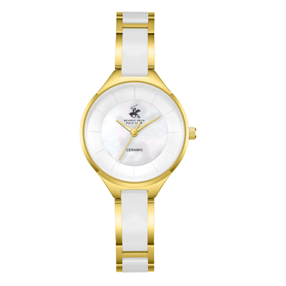 Beverly Hills Polo Club Women's Watch Analog Ceramic Dial with Gold/Ceramic Stainless Steel Band, BP3706C.120