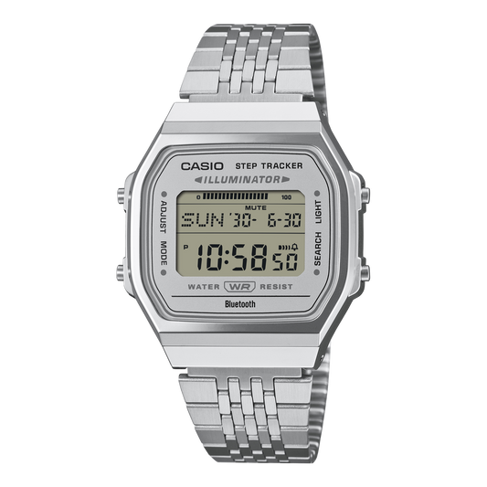 Casio Unisex Watch Digital Grey Dial with Silver Stainless Steel Strap, ABL-100WE-7ADF