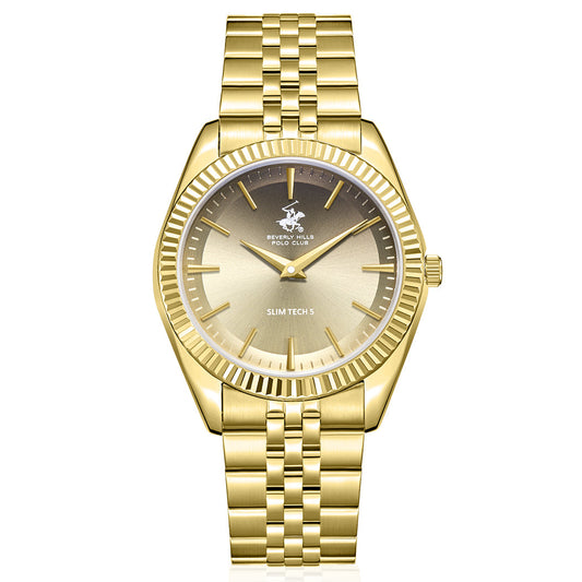 Beverly Hills Polo Club Men Analog Watch Multicolor Dial Golden Stainless Steel Strap BP3830X.160