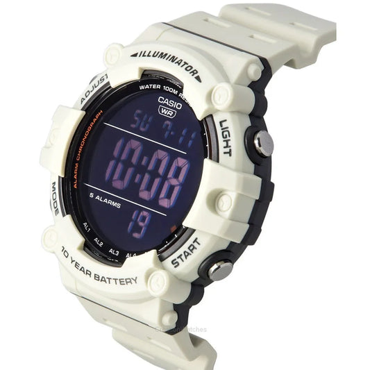 Casio Men's watch Digital, Black Dial White Resin Strap, AE-1500WH-8B2VDF