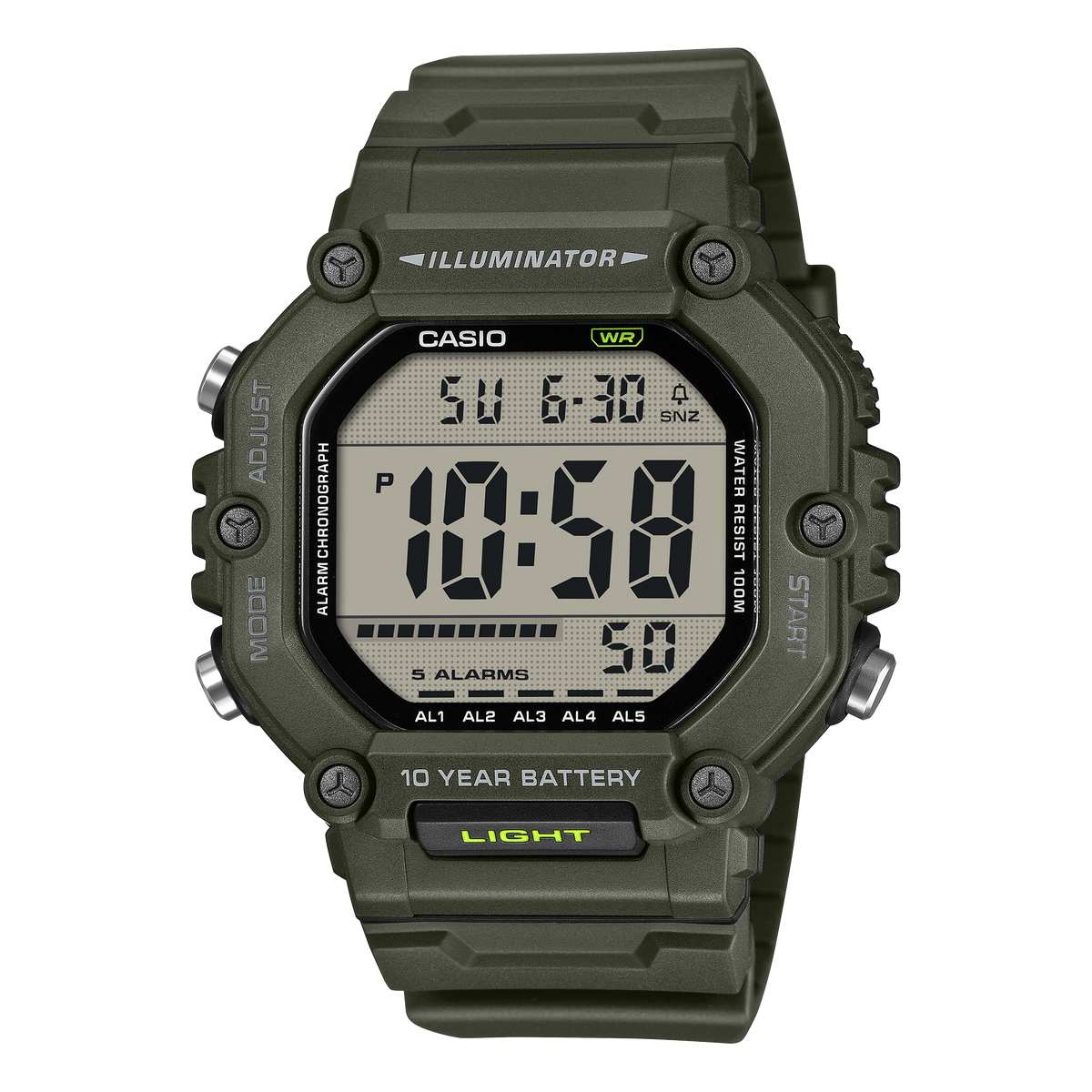 Casio Men's Digital Watch, Green Display With Resin Band, AE-1600HX-3AVDF - product image