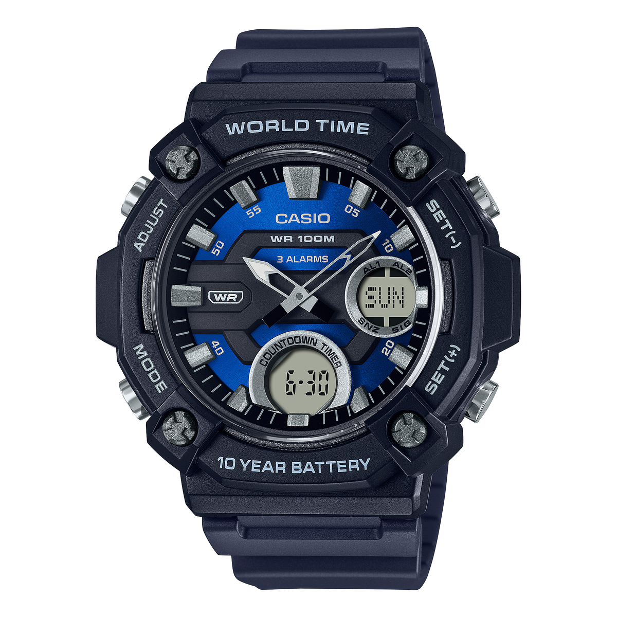 Casio Men's watch, Blue Dial Blue Resin Strap, AEQ-120W-2AVDF