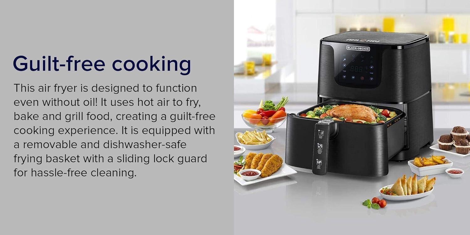 Black+Decker, 4.3 Litres Air Fryer, Rapid Air Convection, 80–200°C Adjustable Temperature AF700-B5