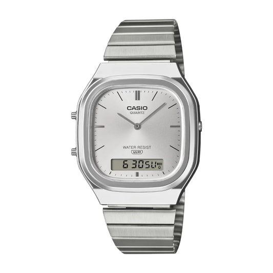 Casio Vintage Men's Watch Analog-Digital White Dial With Silver Stainless Steel Band,AQ-240E-7ADF product image
