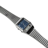 Casio Vintage Unisex Watch Analog-Digital Blue Dial With Black Stainless Steel Band, AQ-800EB-2ADF